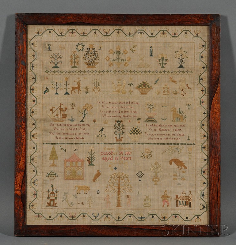 Appraisal: Needlework Sampler Emma Brown October Aged Years England worked in