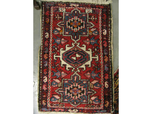 Appraisal: Heriz Persian Handmade Mat triple medallion red field ' x