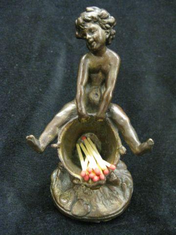 Appraisal: Victorian Figural Bronzed Match Holder boy on bucket tall