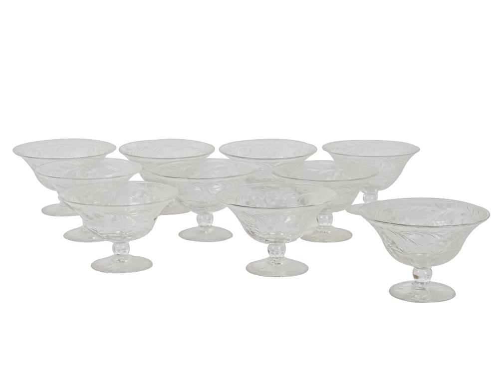 Appraisal: SIXTEEN AMERICAN GLASS DESSERT COUPESwith floral decoration Provenance The Estate