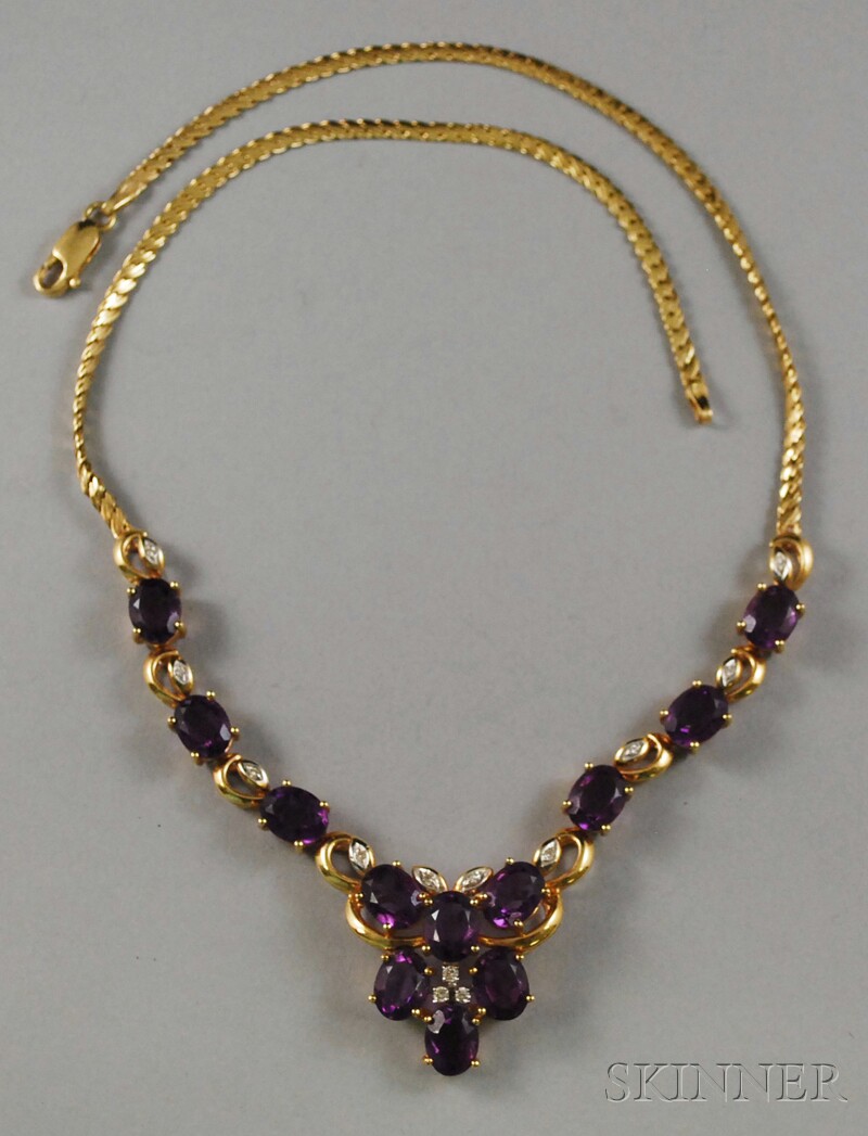 Appraisal: kt Gold Amethyst and Diamond Necklace total dwt lg in