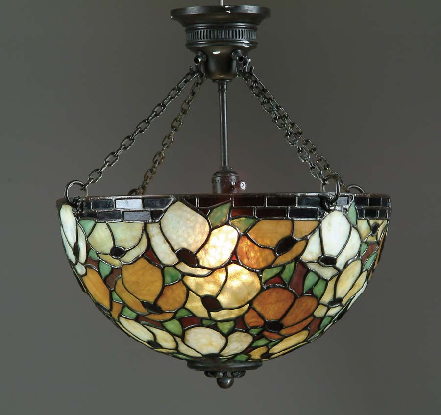 Appraisal: CONTEMPORARY LEADED HANGER Nice contemporary leaded shade has all over