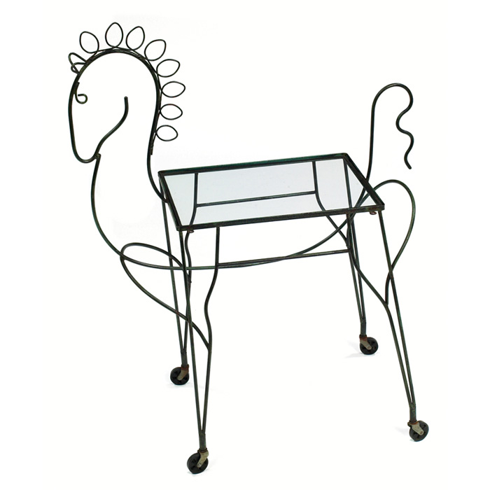 Appraisal: Frederic Weinberg rolling table whimsical horse form on casters painted