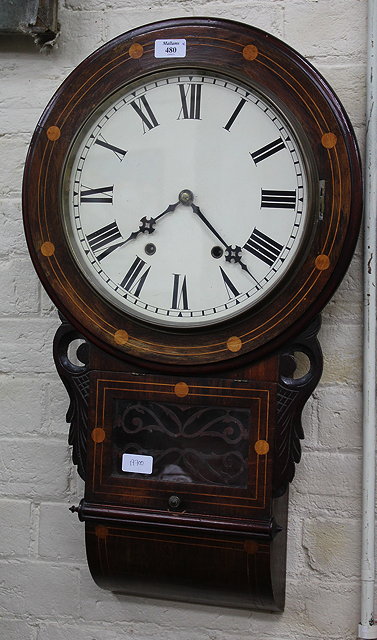 Appraisal: AN AMERICAN INLAID ROSEWOOD DROP DIAL WALL CLOCK the painted