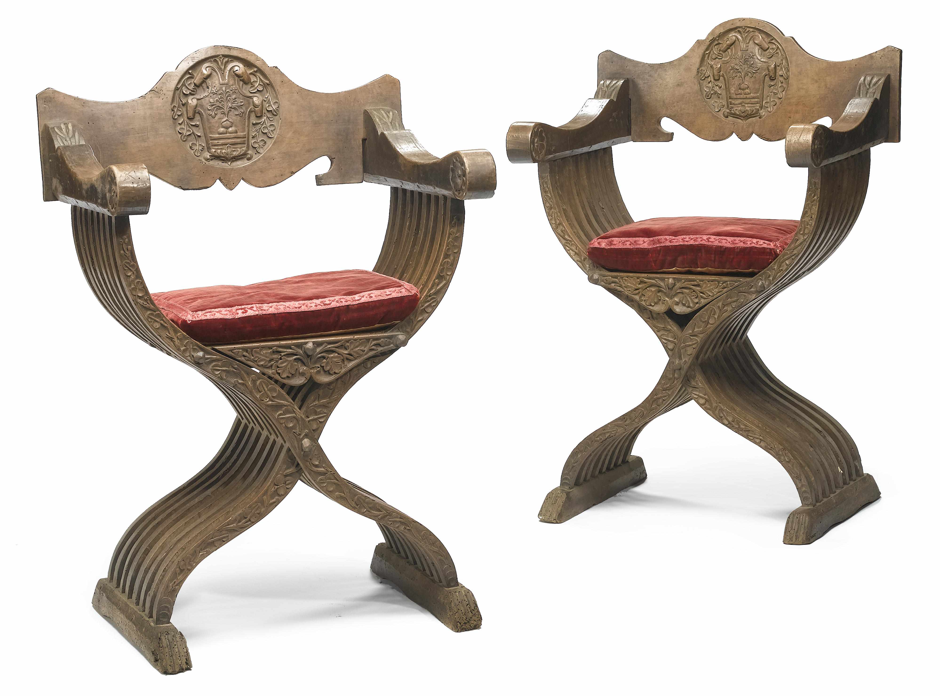 Appraisal: A pair of Italian Baroque carved walnut savonarola second half