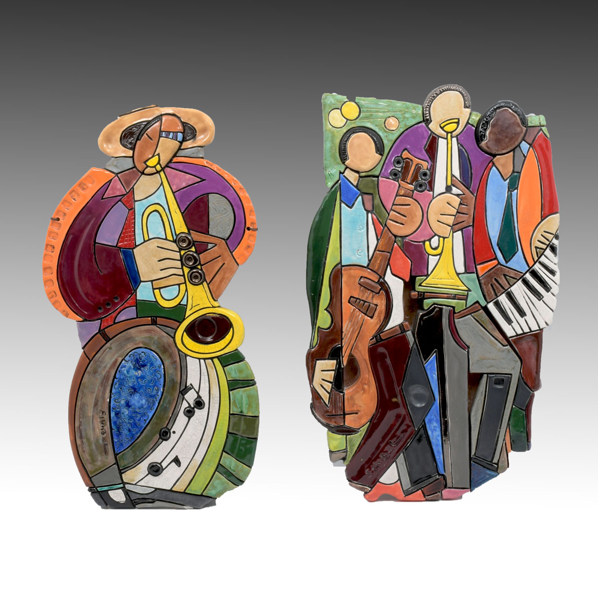 Appraisal: SIGNED ENAMELED MUSICIAN WALL PLAQUES