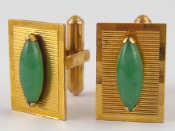 Appraisal: A pair of yellow metal tests carat gold jade cufflinks