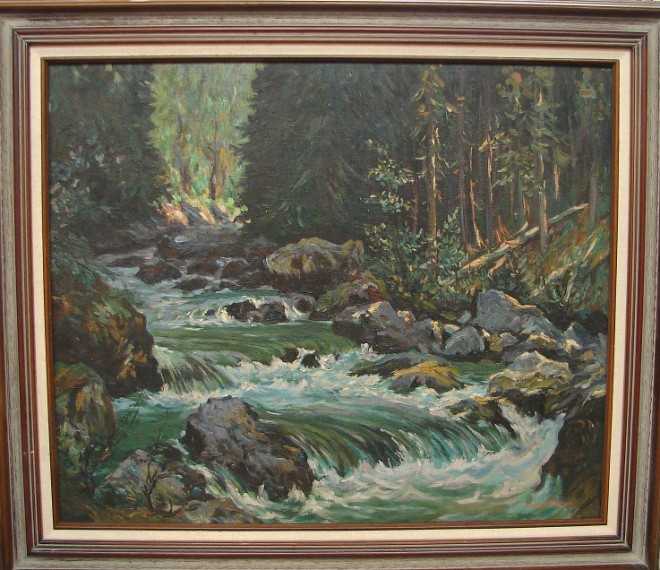 Appraisal: Mildred S Gehman Forest interior with flowing creek oil on