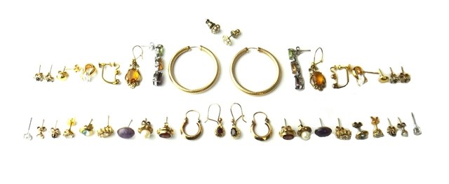 Appraisal: Twenty pairs of mostly gold and gem set earrings in