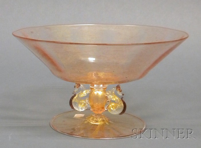 Appraisal: Venetian Art Glass Compote round bowl in transparent mottled pink