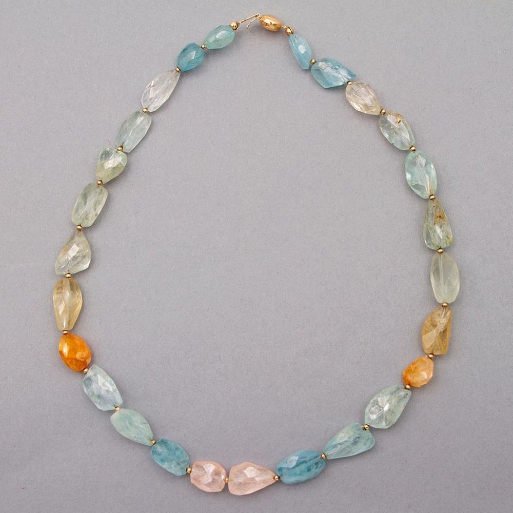 Appraisal: Faceted semi-precious bead and k gold necklace nugget shaped beads