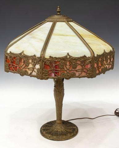 Appraisal: American two-light table lamp having a slag glass shade with