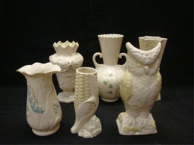 Appraisal: BELLEEK Porcelain Vases green and brown marks From a Queens