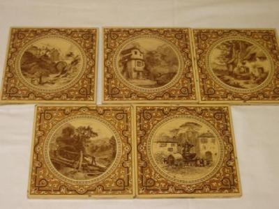 Appraisal: A SET OF FIVE MINTON POTTERY TILES of square form