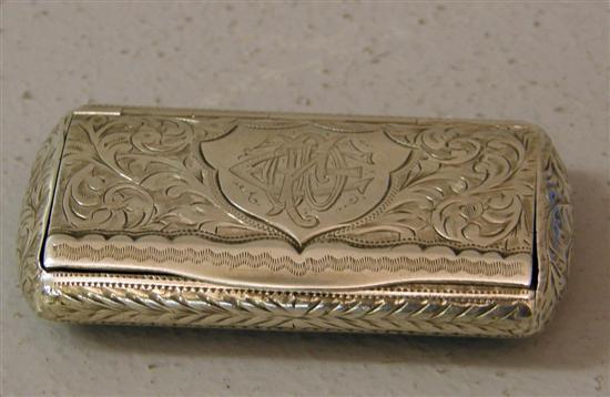 Appraisal: Victorian silver snuff box of rectangular form with rounded ends