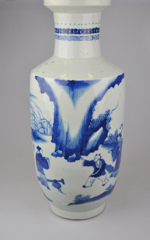 Appraisal: Chinese blue white baluster vase decorated with figures in a