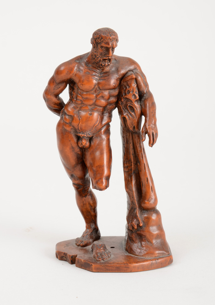 Appraisal: NETHERLANDISH BAROQUE SMALL CARVED LIMEWOOD FIGURE OF HERCULES The nude