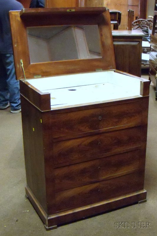 Appraisal: Empire Mahogany Veneer Lift-top Commode with White Marble Fitted Interior