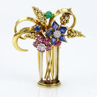 Appraisal: Circa 's Karat Yellow Gold and Multi Gemstone Brooch set