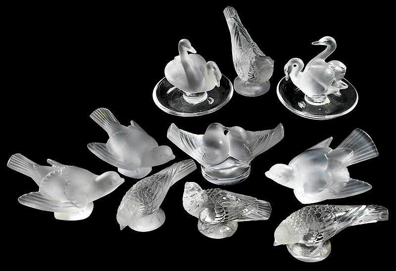 Appraisal: Ten Glass Birds including Lalique Three Lalique frosted birds engraved