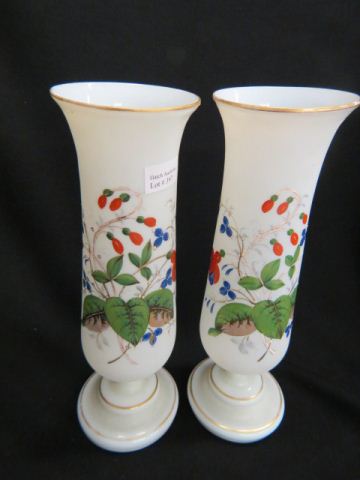 Appraisal: Pair of Victorian Art Glass Vases handpainted florals excellent