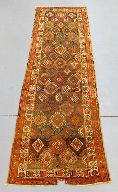 Appraisal: ANTIQUE SHAHSAVAN GEOMETRIC CARPET RUNNER Caucases th CenturyGeometric repeating blue