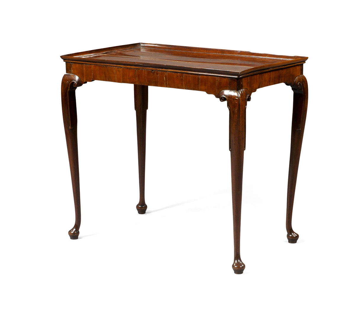 Appraisal: QUEEN ANNE CARVED WALNUT TEA TABLE PROBABLY IRISH The rectangular