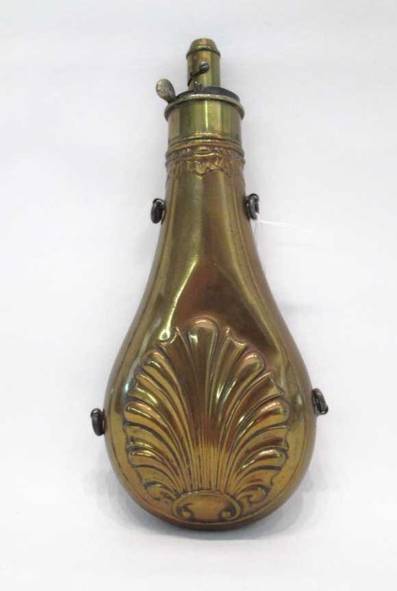 Appraisal: BRITISH BRASS BLACK POWDER FLASK G J W Hawksley Sheffield