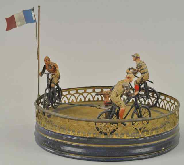 Appraisal: FRENCH BICYCLE RIDERS RACING GAME Hand painted tin very early