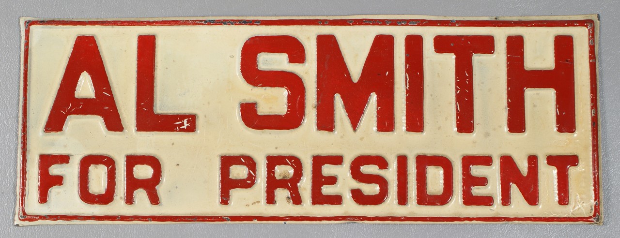 Appraisal: Al Smith for President red white enameled license plate x