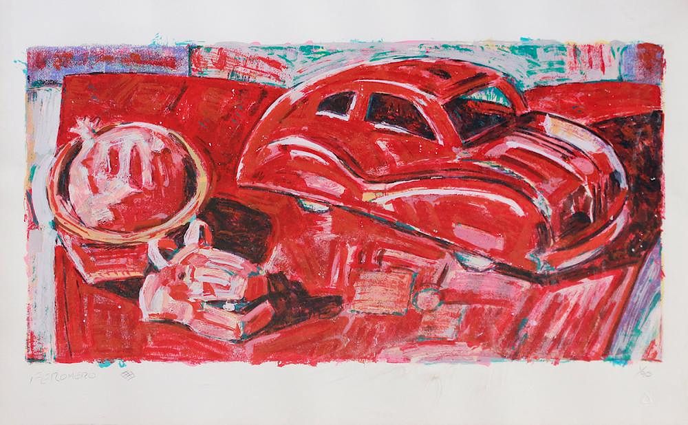 Appraisal: Frank Romero Born Frank Romero Born Study in Red Silkscreen