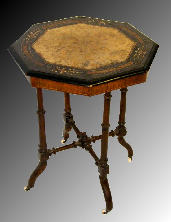 Appraisal: Victorian ebonised rosewood and burr walnut inlaid octagonal occasional table