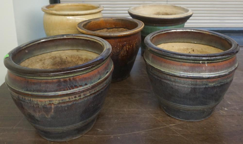 Appraisal: Five Assorted Glazed Pottery Jardini res H in cm