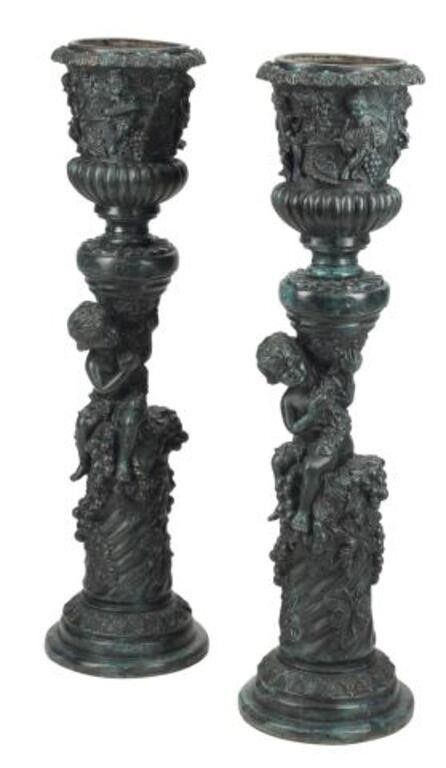 Appraisal: pair Italianate patinated bronze jardinieres approx h diam