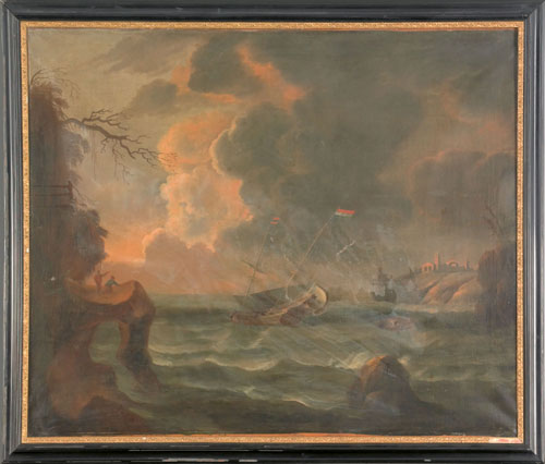 Appraisal: Continental oil on canvas coastal scene th c x Provenance