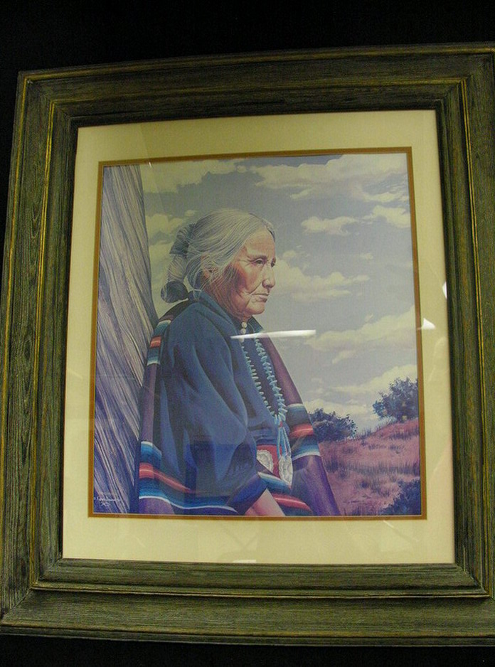 Appraisal: KAREN DAWSON NATIVE AMERICAN PRINT Hand signed Size by framed