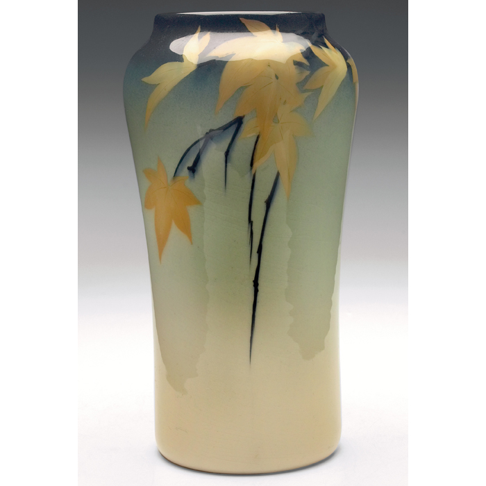 Appraisal: Rookwood vase Iris glaze with nicely painted leaves executed by