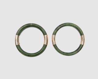 Appraisal: Pair of K Yellow Gold and Nephrite Bangle Bracelets Pair