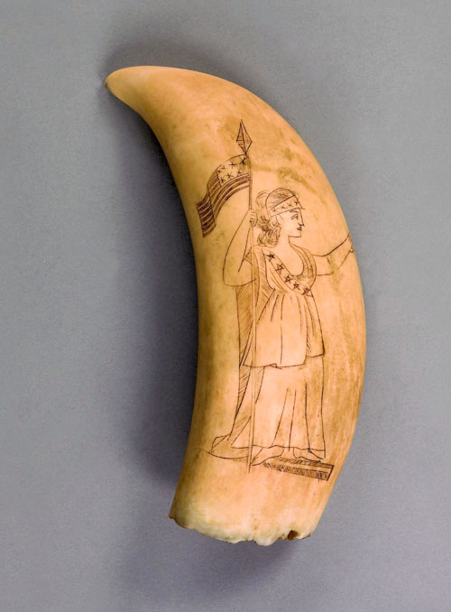 Appraisal: Scrimshaw whale tooth mid th c decorated with Lady Liberty