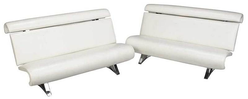 Appraisal: Pair Modern White Upholstered Chrome Sofas th century scrolled forms