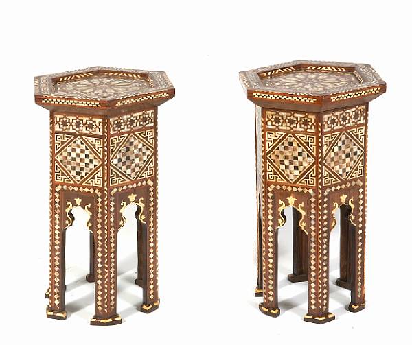 Appraisal: A pair of Moorish hexagonal inlaid mother of pearl tables