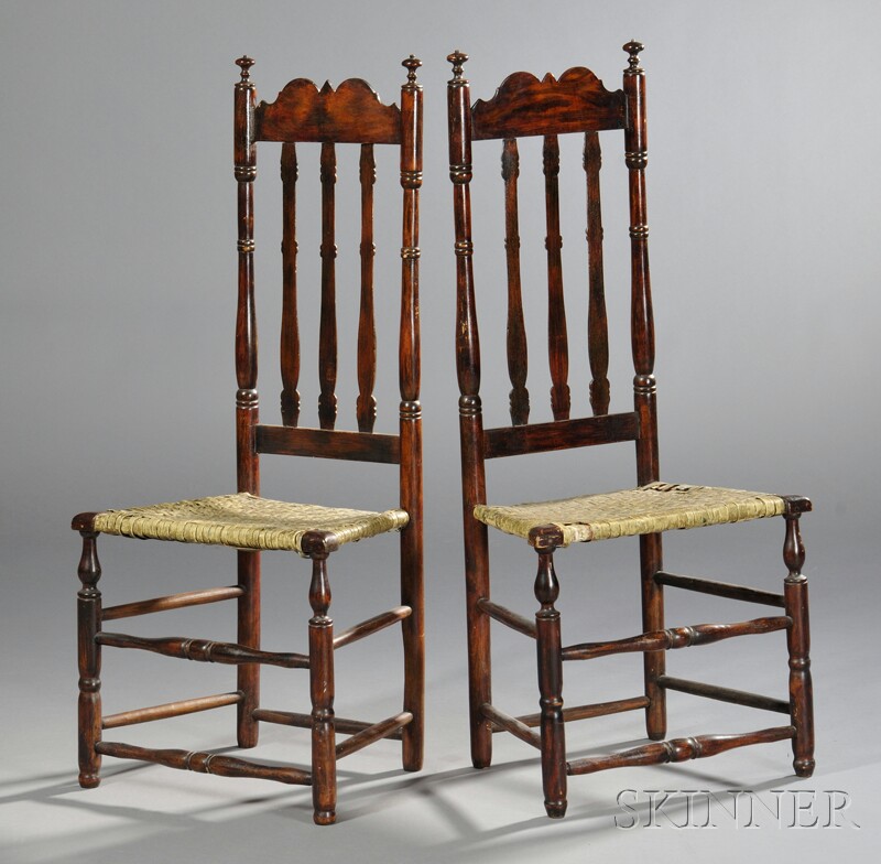 Appraisal: Pair of Maple Bannister-back Side Chairs New England late th