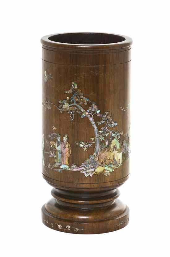 Appraisal: A Chinese Mother-of-Pearl Inlaid Hardwood Brushpot of cylindrical form having