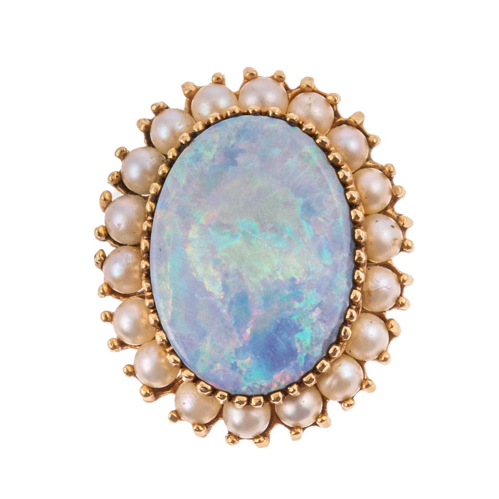 Appraisal: AN EDWARDIAN OPAL SEED PEARL PIN PENDANT IN K c