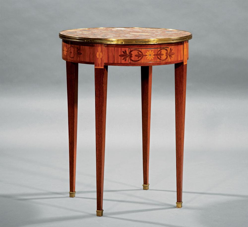 Appraisal: Antique Louis XVI-Style Inlaid and Bronze-Mounted Mahogany Gu ridon inset