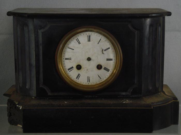 Appraisal: Black marble French mantle clock no hands bell back door