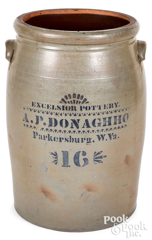 Appraisal: Large West Virginia sixteen-gallon stoneware crock Large West Virginia sixteen-gallon