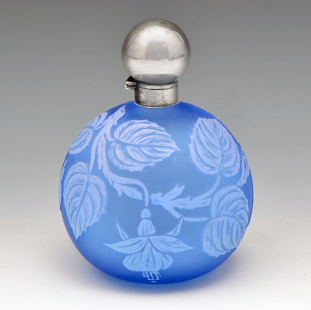 Appraisal: Thomas Webb cameo glass blue perfume bottle Thomas Webb cameo