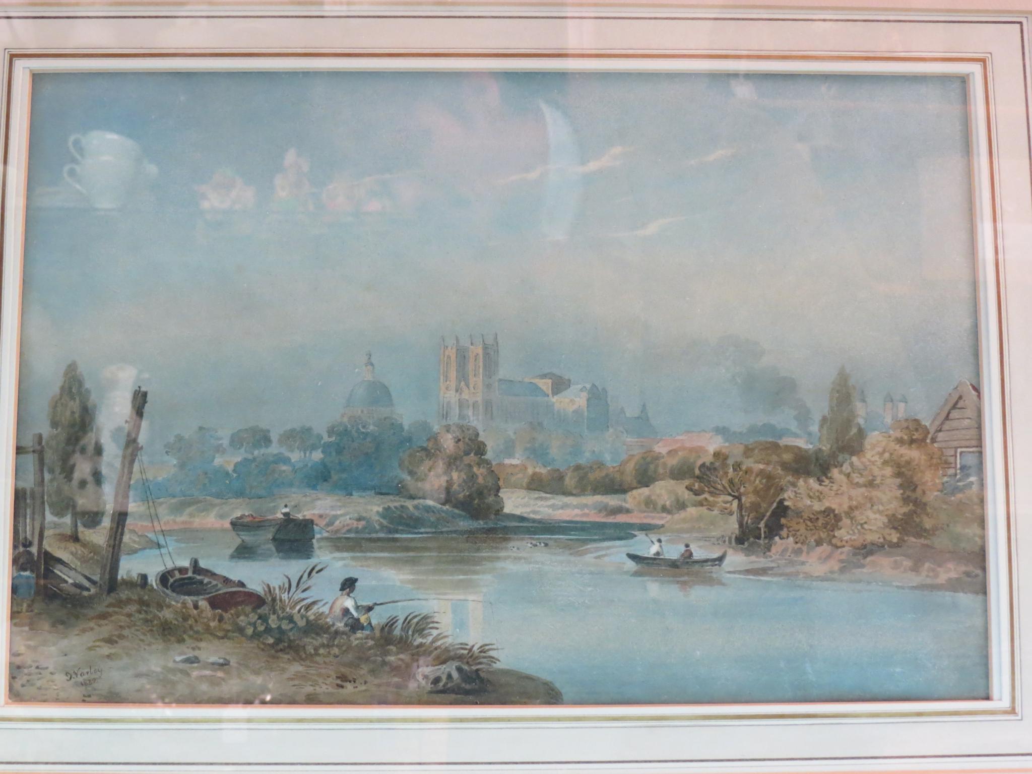 Appraisal: John Varley - - watercolour riverscape with foreground fisherman middle-distant