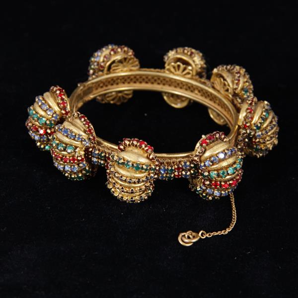 Appraisal: Miriam Haskell Gilt Bracelet with multi-colored rhinestones Missing approximately -